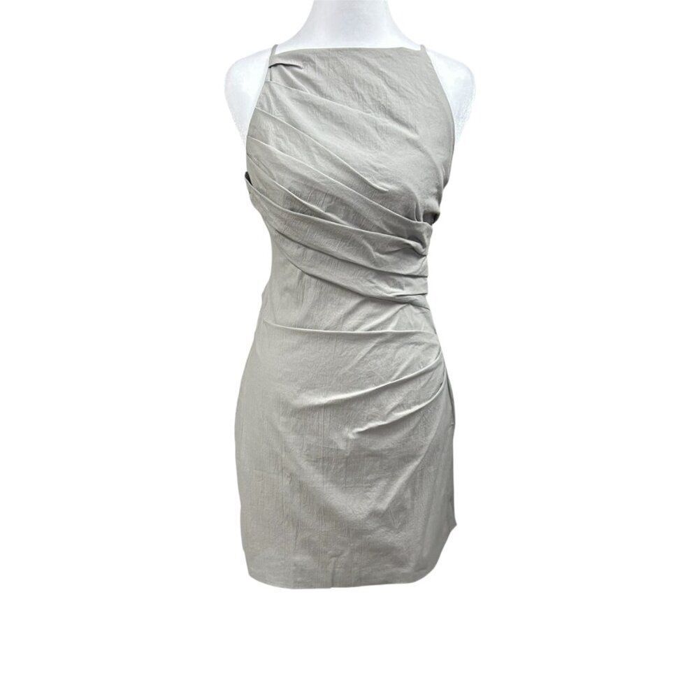 Zara Ruched Halter Neck Mini Dress Sz M Gray